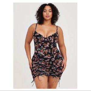 TORRID NWT BLACK FLORAL MESH DRAWSTRING CHEMISE
